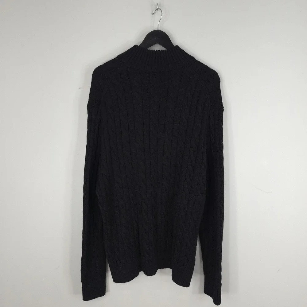 Polo Ralph Lauren Sweater Mens 2XL Black 1/4 Zip Mock Neck Cable Knit Cotton